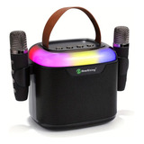 Bocina Karaoke + 2 Micrófonos Inalámbricos Bluetooth Portáti