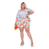 Triconjunto Plus Size - Short, Cropped E Kimono 