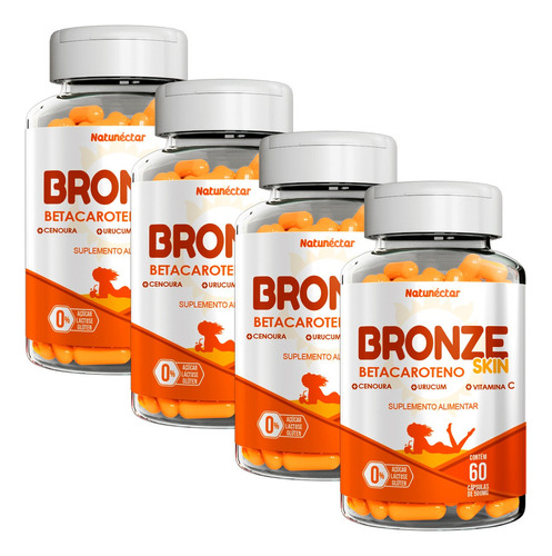 Combo 4 Potes Bronze Skin Betacaroteno Suplemento Vitamina C