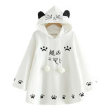 Chaqueta Tipo Poncho Con Capucha Estilo Kawaii Para Niña, Mo