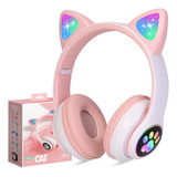 Tcjj Auriculares Inalámbricos Niños Oreja Gato Con Luz Led A