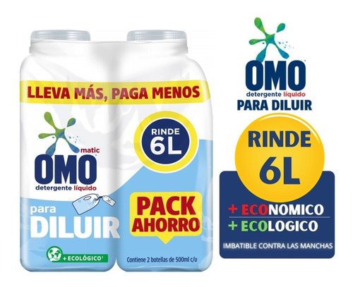 Omo Detergente Líquido Para Diluir 500ml- Pack X2