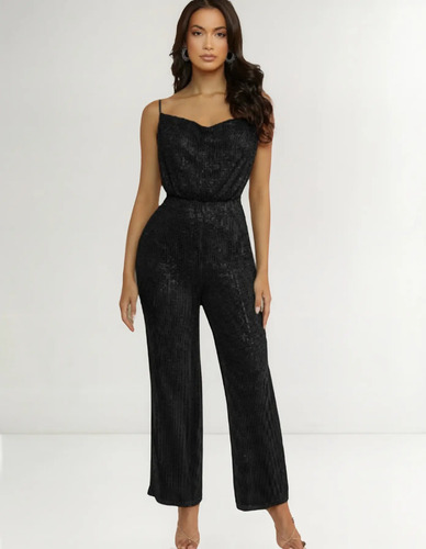 Jumpsuit Negro Mono Fiesta Juvenil Lentejuela Brillo Dama