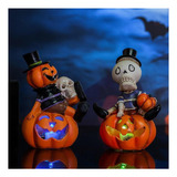 2pcs Skull Lámpara Linterna De Halloween Calabaza Luz Led