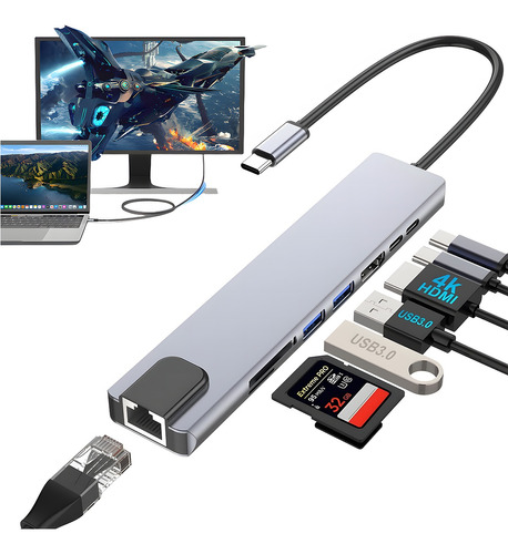 Hub Usb C 8 En 1 Adaptador Multipuerto Para Macbook ProiPad