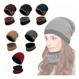 Conjunto Gorro Bufanda Frío Tejido Lana Unisex Moda