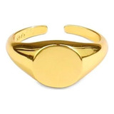 Anillo Sello Dama Ajustable Plata S925 Baño En Oro Más Caja