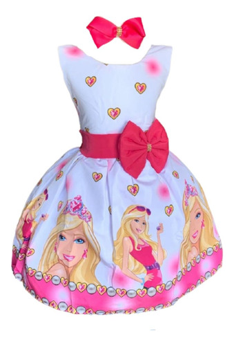 Vestido Infantil Barbie Rosa Luxo + Tiara