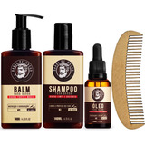 Kit Cuidados Barba Shampoo Balm Oleo E Pente Barba De Macho