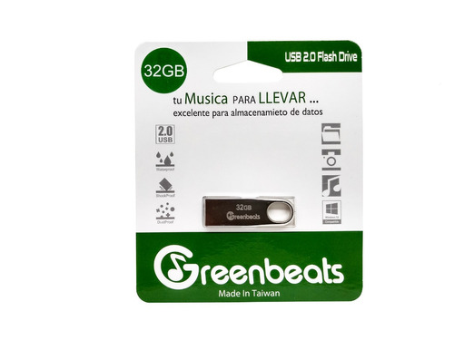 Memoria Usb 32gb Greenbeats 2.0 Flash Drive Color Plateado