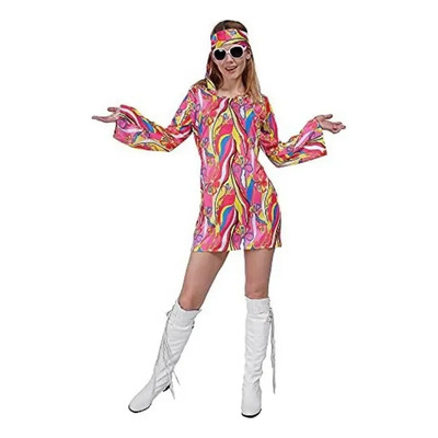 2024 Mujer 60s70s Hippie Disfraz Cosplay Flor Disco Vestido