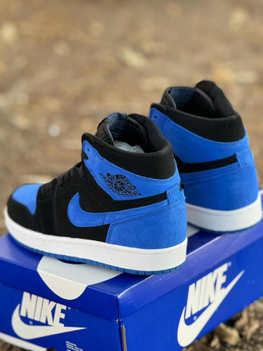 Jordan Retro 1 Negro Con Azul Gamuza (25mx)