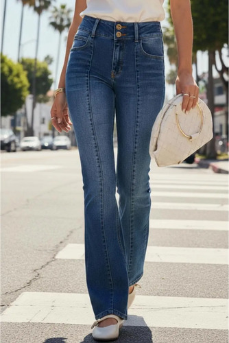 Pantalón De Denim Fit Flare Con Costura High Street | Meses sin interés