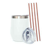 Taza Termo Blanco Acero Inoxidable Con Tapa 4 Popotes 355ml Pt32