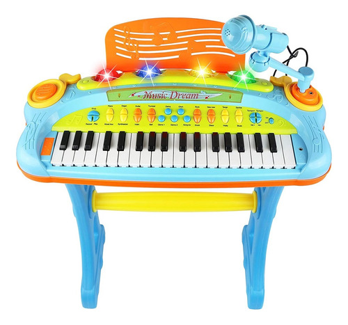 Piano De Juguete Con Microfono Para Niñas Niños Y Banco