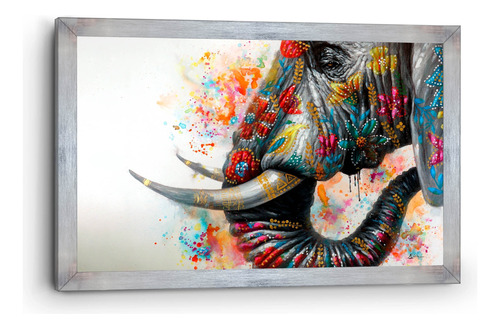 Cuadro Canvas Marco Clásico Elefante Pintura Color 90x140cm