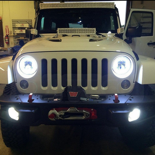 2 Opticas Faro Led Jeep Ojo De Angel 7  + Posicion Y Giro Foto 2