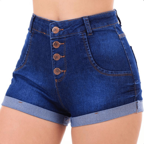 Short Jeans Feminino Cintura Alta Empina Bumbum Com Lycra