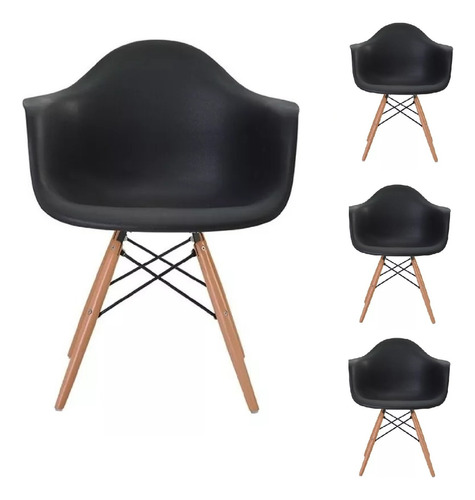 Kit 4 Cadeiras Charles Eames Wood Com Braços - Frete Grátis
