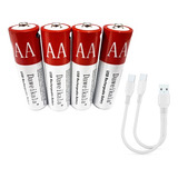 4x Pilhas Aa Pilha Recarregavel 1.5v Usb C + Cabo Usb Duplo