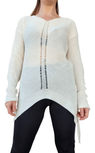 Sweater Largo Hilo Calado Con Tiras Mujer Cuello V Colores