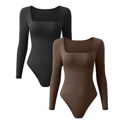 2pzs Body Sexy De Cuadrado Manga Larga Elegante Para Mujer | Meses sin interés
