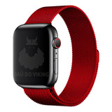 Pulseira Aço Milanês Milanese P/ Apple Watch 42mm 38mm 44mm Cor Vermelho Largura 42 Mm