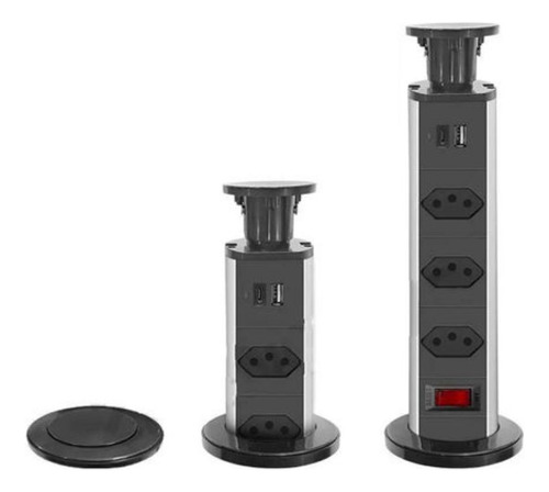 Torre Tomada Multiplug Retrátil Com Usb E Usb C Embutir Mesa