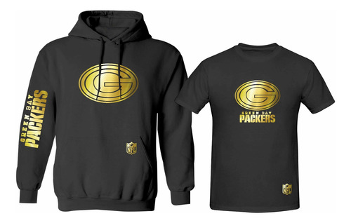 Kit Sudadera + Playera Estilo Green Bay Packers Nfl Gold