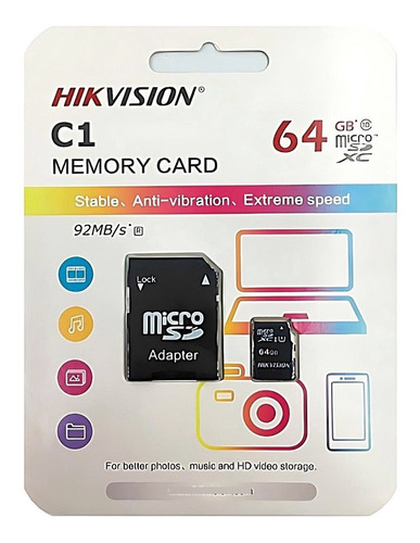 Tarjeta Memoria Microsd 64gb Clase 10 Hikvision C/adaptador