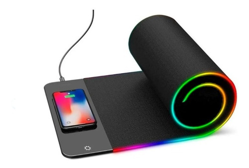 Mouse Pad Rgb Led 80 X 30 X 0.3cm C/ Cargador Inalambrico