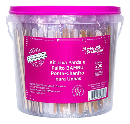 Kit Lixa E Palito Bambu Ponta Chanfro, 200 Unidades