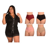 Kit 1 Pijama Plus Size Americano Curto +4 Calcinhas Algodão