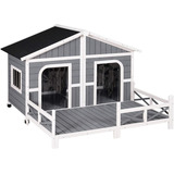 Casa Para Perro Grande De Madera Color Gris Marca Pawhut