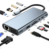 Hub Adaptador 10 Em 1 Tipo C Hdmi Usb 3.0 4k Rj45 Microsd 4k