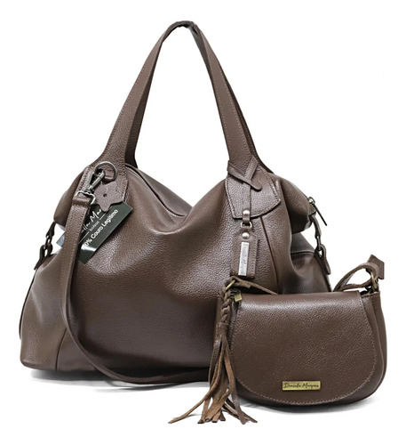 Bolsa Feminina Grande Couro Legitimo + Bolsinha Mini