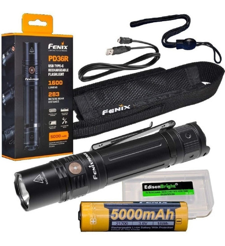 Linterna Tactica Led Fenix Pd36r Puerto Usb + Bateria 21700 De 5000mah