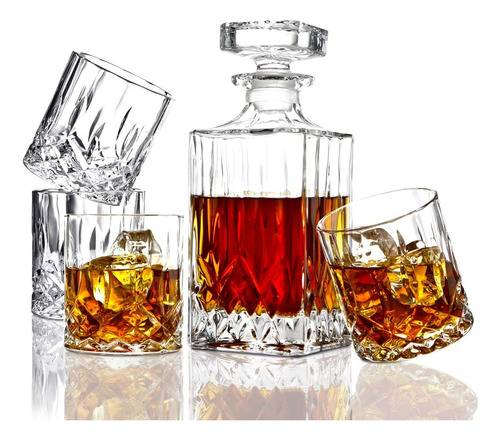 Decantador De Whisky Elidomc, 4 Vasos, Cristal Ultratranspar