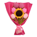 Bouquet Ramo De Flores 6 Tulipanes Y Girasol Tejidos Crochet