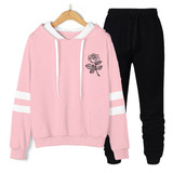 Conjunto Capote Fem. E Calça De Frio Listra Rosa Flor F-27