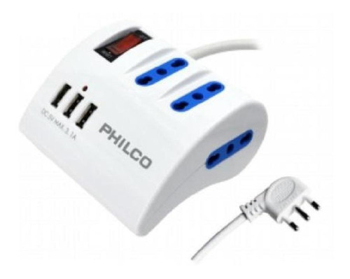 Alargador Zapatilla Con Switch 3 Usb Philco 1,5m Blanco