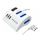 Alargador Zapatilla Con Switch 3 Usb Philco 1,5m Blanco