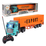 Camion Container Radio Control Recargable Acoplado Luz 1:48 Color Celeste