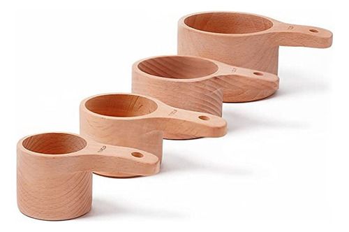 Juego De 4 Tazas Medidoras De Madera Hechas A Mano Con Pulid