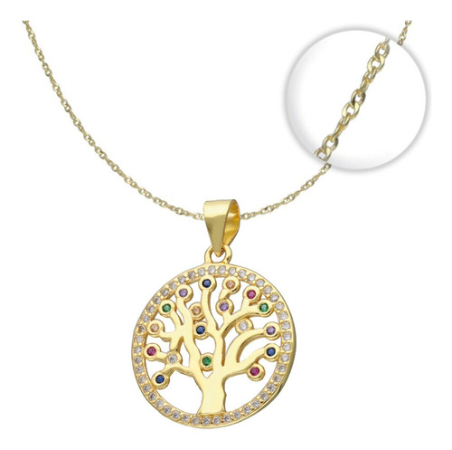 Collar Árbol De La Vida Plata Fina 925 Baño De Oro 18k Mujer