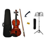 Kit Violino 3/4 Ou 4/4 Arco+ Breu+ Case+ Espaleira+ Estante