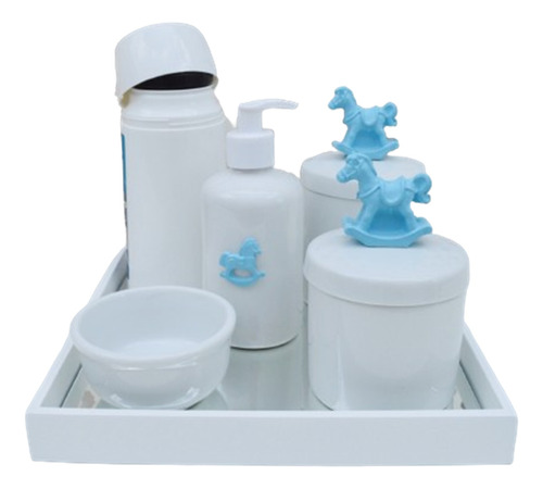 Promoção Kit Higiene Porcelana Bebe Azul Termica Bandeja Gel
