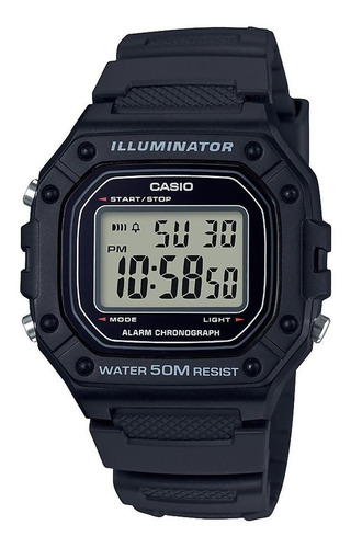 Reloj De Pulsera Casio Youth W-218h De Cuerpo Color Negro, Digital, Para Hombre, Fondo Gris Y Negro, Con Correa De Resina Color Negro, Dial Negro, Minutero/segundero Negro, Bisel Color Negro, Luz Ámba