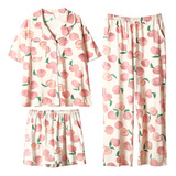 Pijama Mujer 3 Piezas Pantalon Short Camisa Ropa Para Dormir