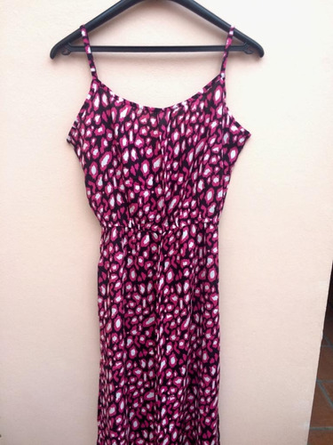 Vestido Solero Largo Mujer Fibrana Fucsia Negro Talle L O M